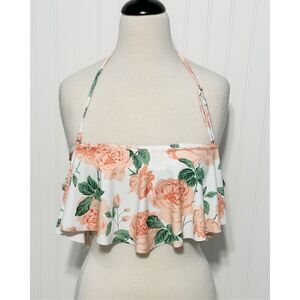 Show Me Your Mumu Mermaid Bondi‎ Floral Ruffle Bikini Top Swimwear White Medium